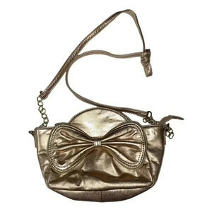Betsy Johnson leather bag metallic rose gold bow Retro Y2K